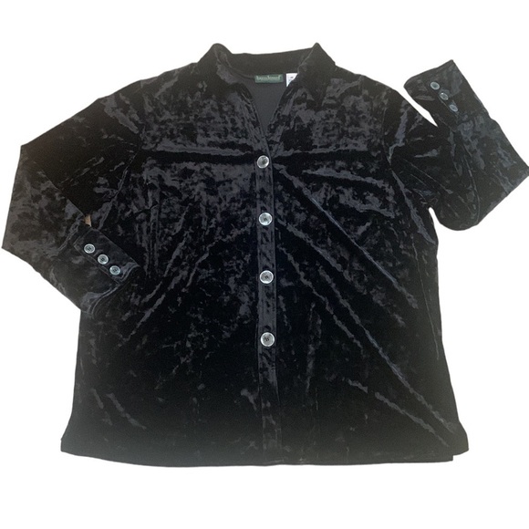 Black Velvet Button Front‎ Long Sleeve Collared Tunic Jacket Size 2X - Picture 1 of 8